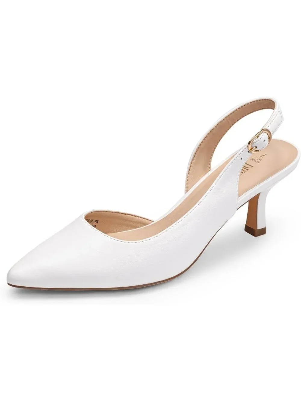 Womens White Faux Leather Kitten Slingback Low Heels Casual Dress Shoes Pumps